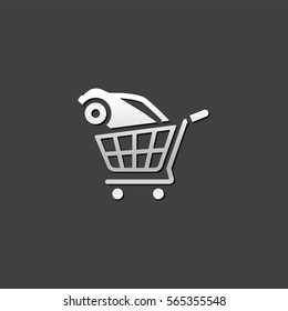 Car shopping icon in metallic grey color style. Automotive, buying retail 