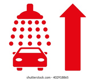 Car Shower Ahead Direction vector illustration for street advertisement. Style is red flat symbols on a white background.
