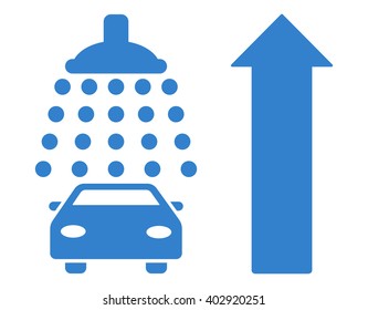 Car Shower Ahead Direction vector illustration for street advertisement. Style is cobalt flat symbols on a white background.
