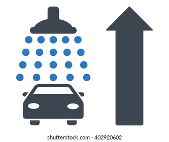 Car Shower Ahead Direction vector illustration for street advertisement. Style is bicolor smooth blue flat symbols on a white background.