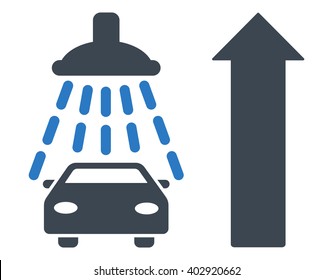 Car Shower Ahead Direction vector illustration for street advertisement. Style is bicolor smooth blue flat symbols on a white background.