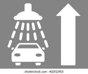 Car Shower Ahead Direction vector illustration for street advertisement. Style is white flat symbols on a gray background.