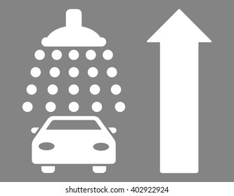 Car Shower Ahead Direction vector illustration for street advertisement. Style is white flat symbols on a gray background.
