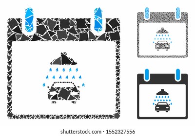 Car shower calendar day composition of tremulant elements in variable sizes and color hues, based on car shower calendar day icon. Vector humpy elements are united into composition.