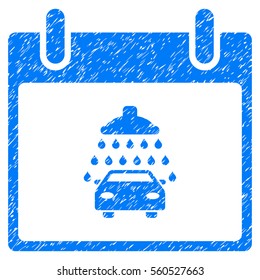 Car Shower Calendar Day grainy textured icon for overlay watermark stamps. Flat symbol with dust texture. Dotted vector blue ink rubber seal stamp with grunge design on a white background.