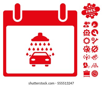 Car Shower Calendar Day icon with bonus configuration icon set. Vector illustration style is flat iconic symbols, red, white background.