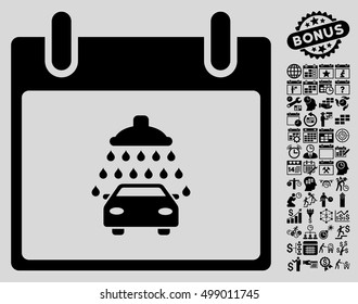 Car Shower Calendar Day pictograph with bonus calendar and time management clip art. Vector illustration style is flat iconic symbols, black, light gray background.