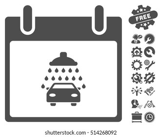 Car Shower Calendar Day pictograph with bonus service design elements. Vector illustration style is flat iconic symbols, gray, white background.