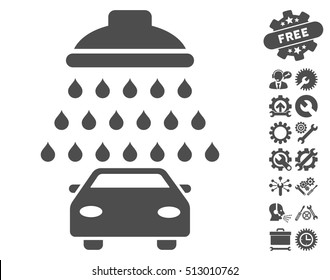 Car Shower icon with bonus configuration pictograms. Vector illustration style is flat iconic gray symbols on white background.