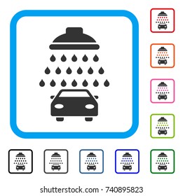 Car Shower icon. Flat gray iconic symbol inside a light blue rounded square. Black, gray, green, blue, red, orange color additional versions of Car Shower vector. Designed for web and app UI.