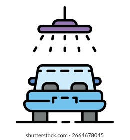 Car shower icon. Outline car shower vector icon color flat isolated