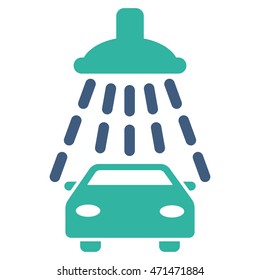 Car Shower icon. Vector style is bicolor flat iconic symbol with rounded angles, cobalt and cyan colors, white background.