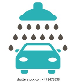 Car Shower icon. Vector style is bicolor flat iconic symbol with rounded angles, grey and cyan colors, white background.