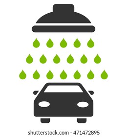 Car Shower icon. Vector style is bicolor flat iconic symbol with rounded angles, eco green and gray colors, white background.