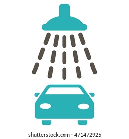 Car Shower icon. Vector style is bicolor flat iconic symbol with rounded angles, grey and cyan colors, white background.