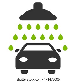 Car Shower icon. Vector style is bicolor flat iconic symbol with rounded angles, eco green and gray colors, white background.