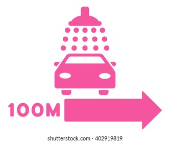 Car Shower Right Direction vector illustration for street advertisement. Style is pink flat symbols on a white background.
