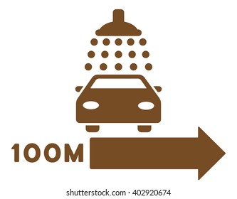 Car Shower Right Direction vector illustration for street advertisement. Style is brown flat symbols on a white background.