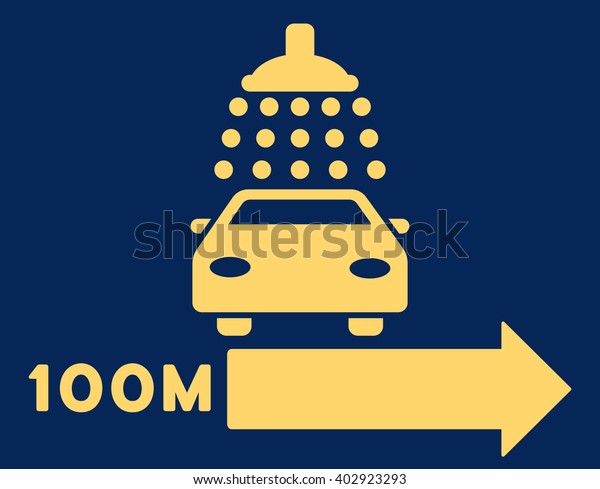Car Shower Right Direction vector\
illustration for street advertisement. Style is yellow flat symbols\
on a blue background.