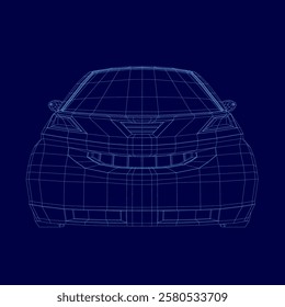 Car is shown in a blue background with a outline. The car is a futuristic design with a sleek and modern look. The blue background adds a sense of depth and dimension to the image