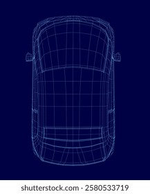 Car is shown in a blue background with a outline. The car is a modern design with a sleek and aerodynamic shape. The blue background gives the image a futuristic and high-tech feel