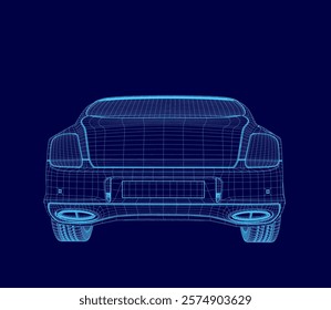 Car is shown in a blue color with a futuristic look. The car is a sports car with a sleek design