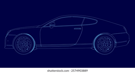 Car is shown in a blue color with a futuristic look. The car is shown in a very detailed manner, with the wheels and other parts of the car clearly visible. The image has a futuristic