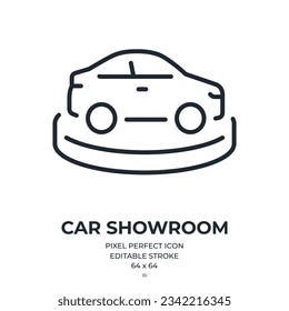 Car showroom editable stroke outline icon isolated on white background flat vector illustration. Pixel perfect. 64 x 64.