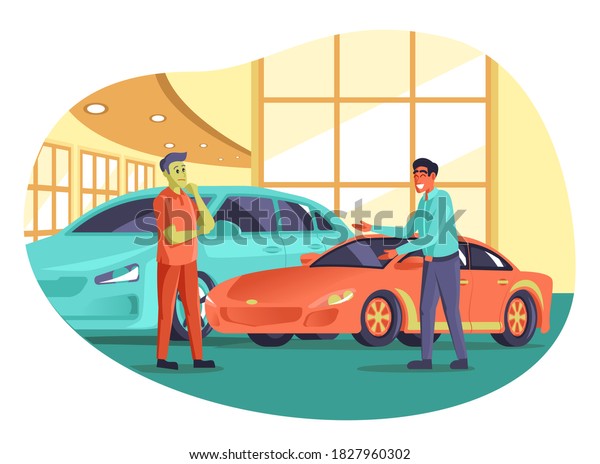 Car Showroom Illustration, a Car Dealer show\
Cars to Potential\
Customer.