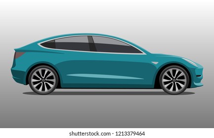 Car side in blue color detailed vector illustration.