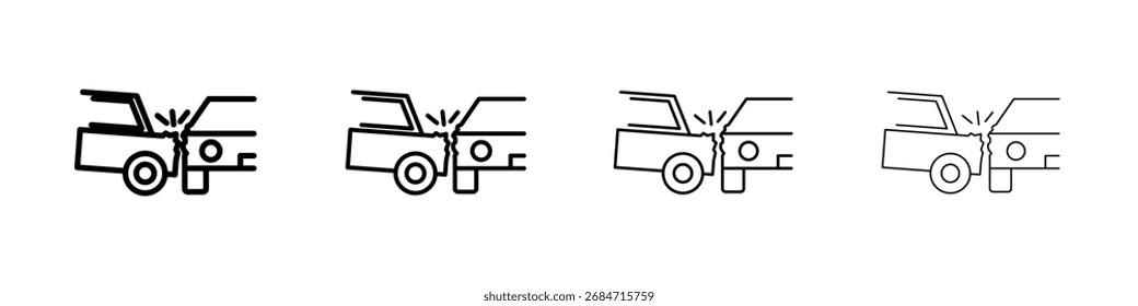 car side crash icon Flat thin line vector illustration art outline set