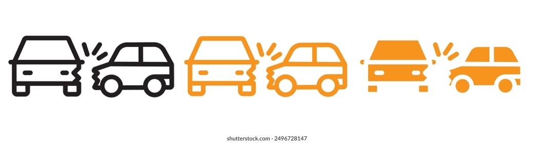 Car Side Crash Icon Set Vehicle Safety and Accident Illustrations for Road Awareness