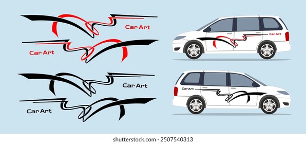 Car side door, fender stripe design. Auto vinyl sticker decal template. Suitable for printing or cutting.
Scaling without loss of quality for different car model.