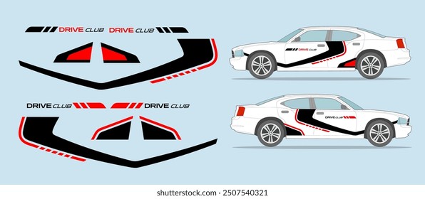 Car side door, fender stripe design. Auto vinyl sticker decal template. Suitable for printing or cutting.
Scaling without loss of quality for different car model.