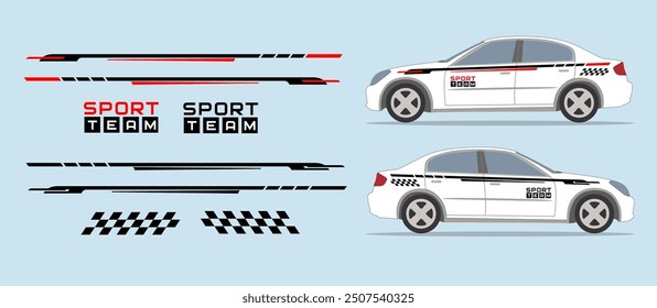 Car side door, fender stripe design. Auto vinyl sticker decal template. Suitable for printing or cutting.
Scaling without loss of quality for different car model.