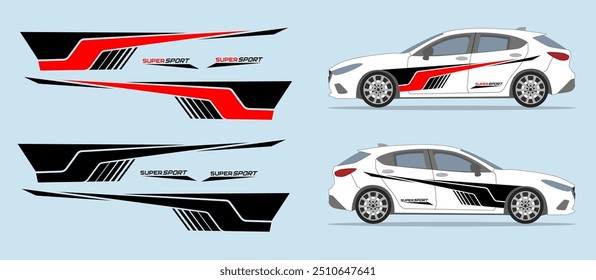 Car side door, fender stripe design. Auto vinyl sticker decal template. Suitable for printing or cutting.
Scaling without loss of quality for different car model.