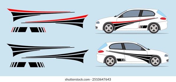 Car side door, fender stripe design. Auto vinyl sticker decal template. Suitable for printing or cutting.
Scaling without loss of quality for different car model.