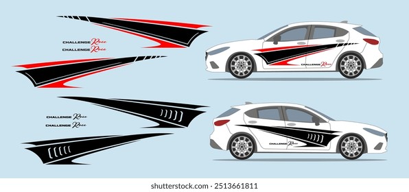 Car side door, fender stripe design. Auto vinyl sticker decal template. Suitable for printing or cutting.
Scaling without loss of quality for different car model.