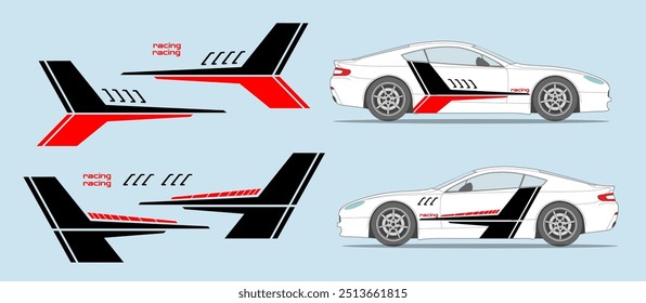 Car side door, fender stripe design. Auto vinyl sticker decal template. Suitable for printing or cutting.
Scaling without loss of quality for different car model.