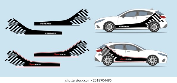 Car side door, fender stripe design. Auto vinyl sticker decal template. Suitable for printing or cutting.
Scaling without loss of quality for different car model.