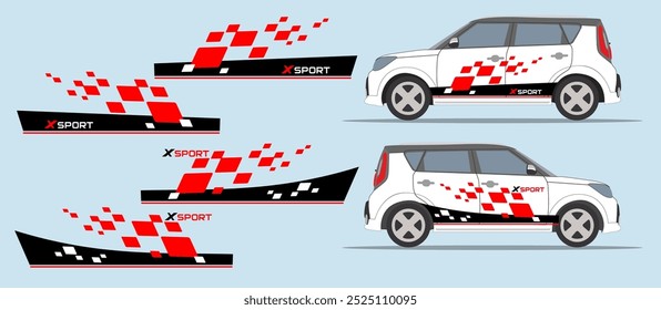 Car side door, fender stripe design. Auto vinyl sticker decal template. Suitable for printing or cutting.
Scaling without loss of quality for different car model.