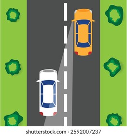 Car Side Mirror Blind Spot Top View. Safety on the road and traffic issues concept vector art