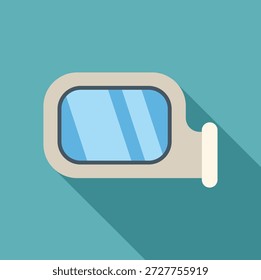 Espelho lateral do carro refletindo a luz em um fundo turquesa, ilustração vetor minimalista com sombra longa