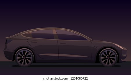 Car side at night. Detailed vector illustration.