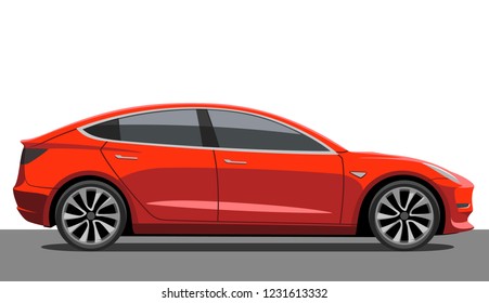 Car side in red color detailed vector illustration.