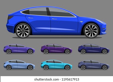 Car side set in blue color detailed vector illustration.