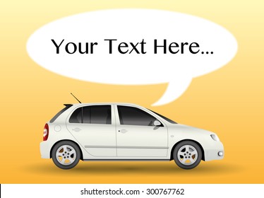 Car from side with text bubble, illustration