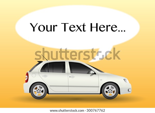 Car from side\
with text bubble,\
illustration