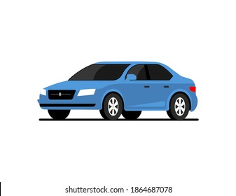 Car side vector flat icon. Car profile side view cartoon icon design isolated blue vehicle