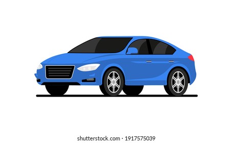 Car side vector flat icon. Car profile side view cartoon icon design isolated blue vehicle